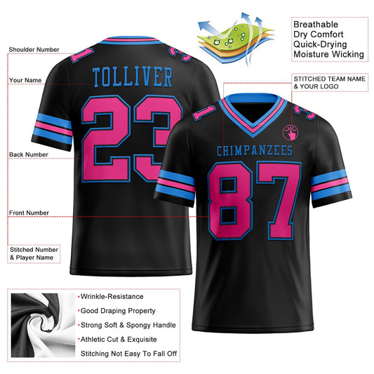 Custom Black Pink-Powder Blue Mesh Authentic Football Jersey - Sky-Custom