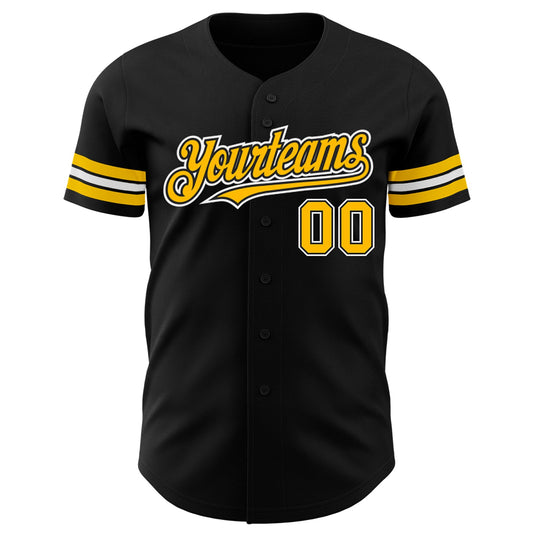 Custom Black Gold-White Authentic Baseball Jersey - Sky-Custom