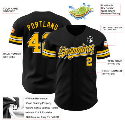 Custom Black Gold-White Authentic Baseball Jersey - Sky-Custom
