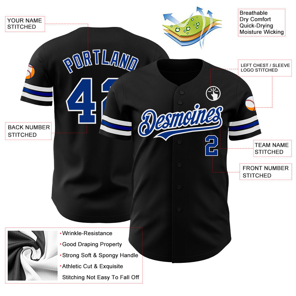 Custom Black Royal-White Authentic Baseball Jersey - Sky-Custom