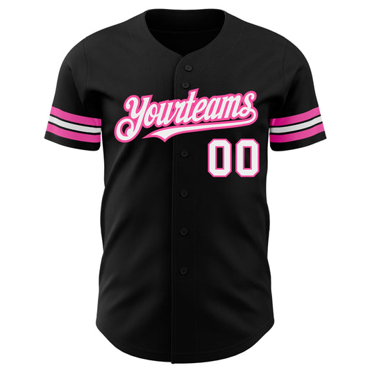 Custom Black White-Pink Authentic Baseball Jersey - Sky-Custom