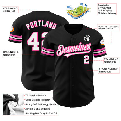 Custom Black White-Pink Authentic Baseball Jersey - Sky-Custom