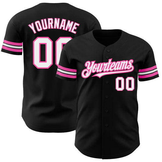 Custom Black White-Pink Authentic Baseball Jersey - Sky-Custom