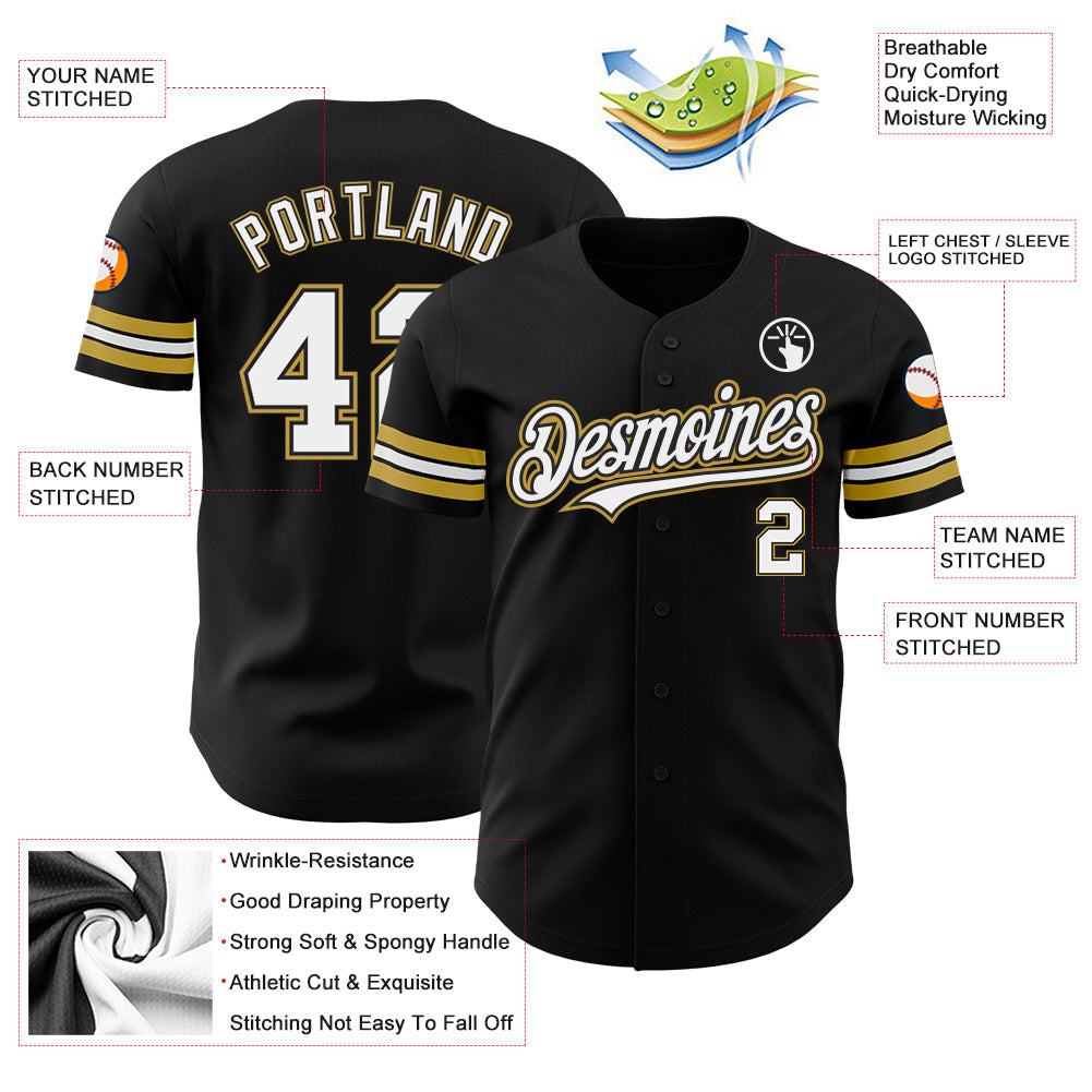 Custom Black White-Old Gold Authentic Baseball Jersey - Sky-Custom