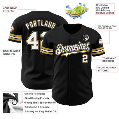 Custom Black White-Old Gold Authentic Baseball Jersey - Sky-Custom