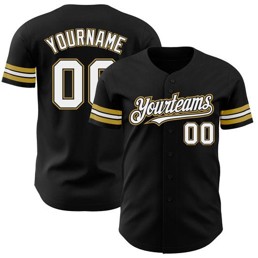 Custom Black White-Old Gold Authentic Baseball Jersey - Sky-Custom