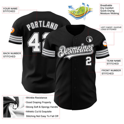 Custom Black White-Gray Authentic Baseball Jersey - Sky-Custom