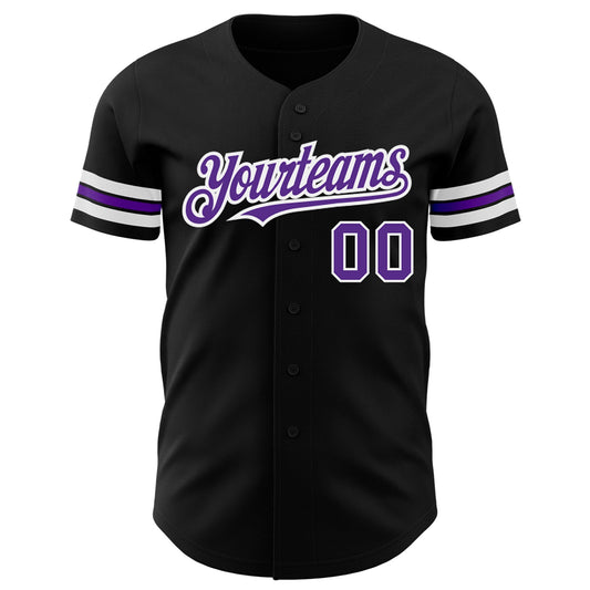 Custom Black Purple=White Authentic Baseball Jersey - Sky-Custom