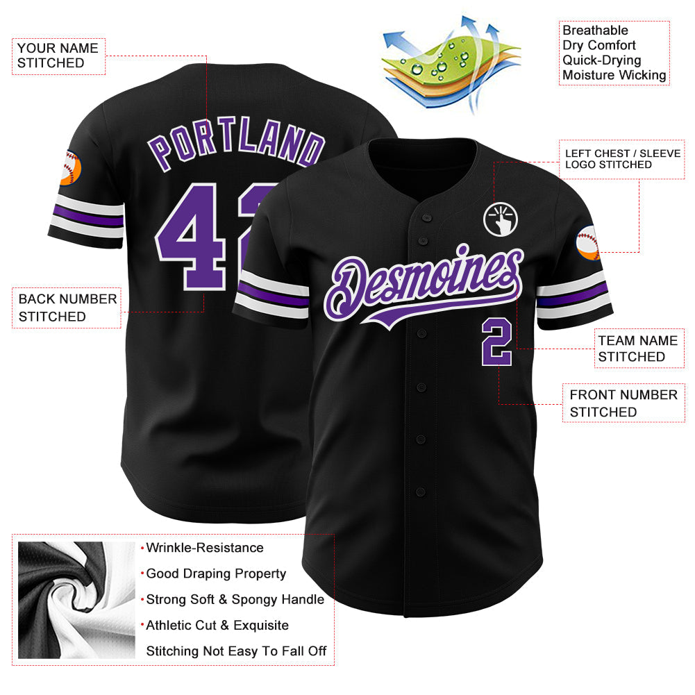 Custom Black Purple=White Authentic Baseball Jersey - Sky-Custom