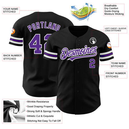 Custom Black Purple=White Authentic Baseball Jersey - Sky-Custom