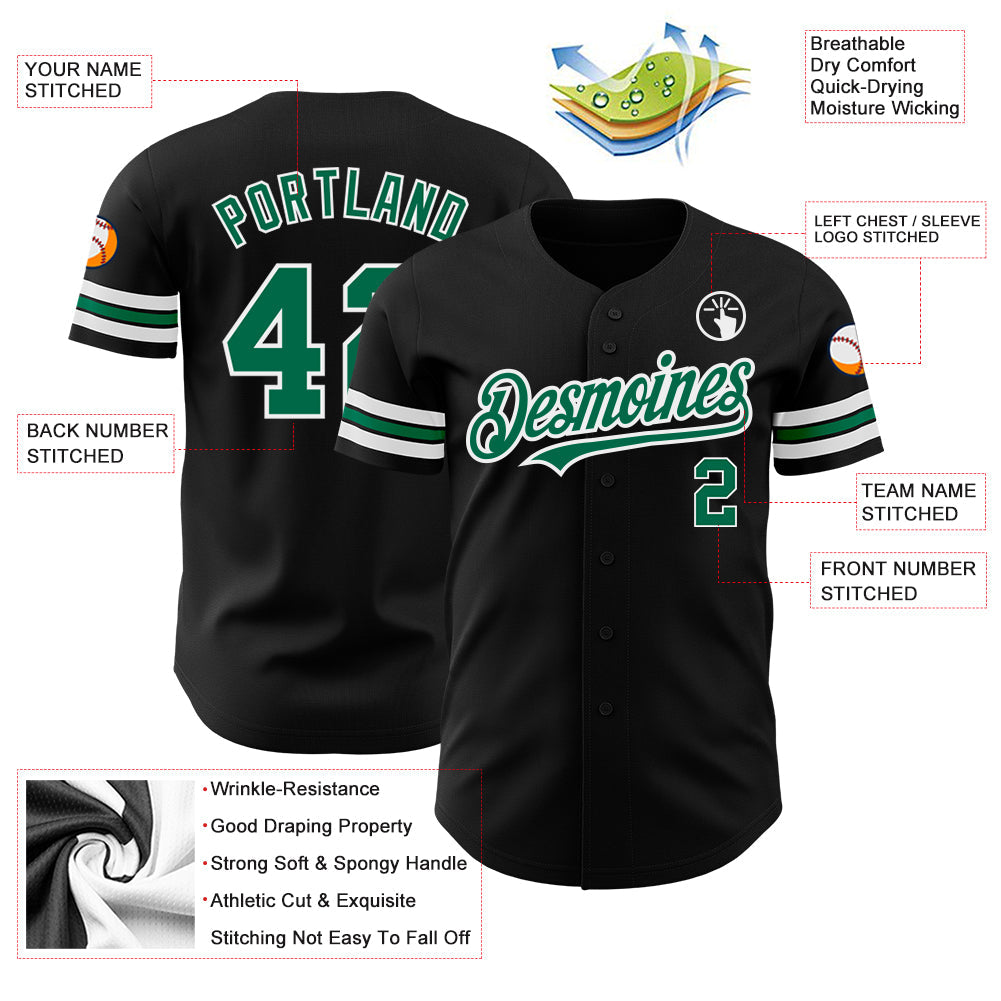 Custom Black Kelly Green=White Authentic Baseball Jersey - Sky-Custom
