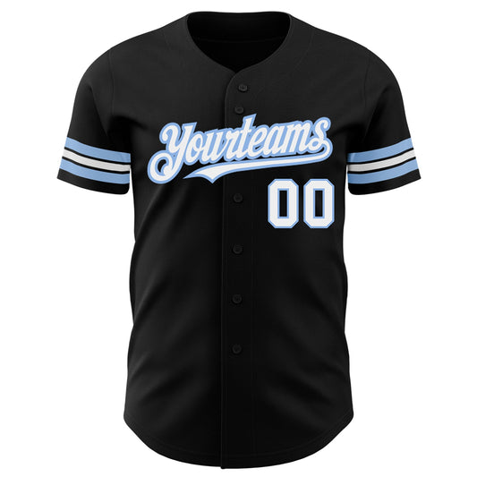 Custom Black White-Light Blue Authentic Baseball Jersey - Sky-Custom