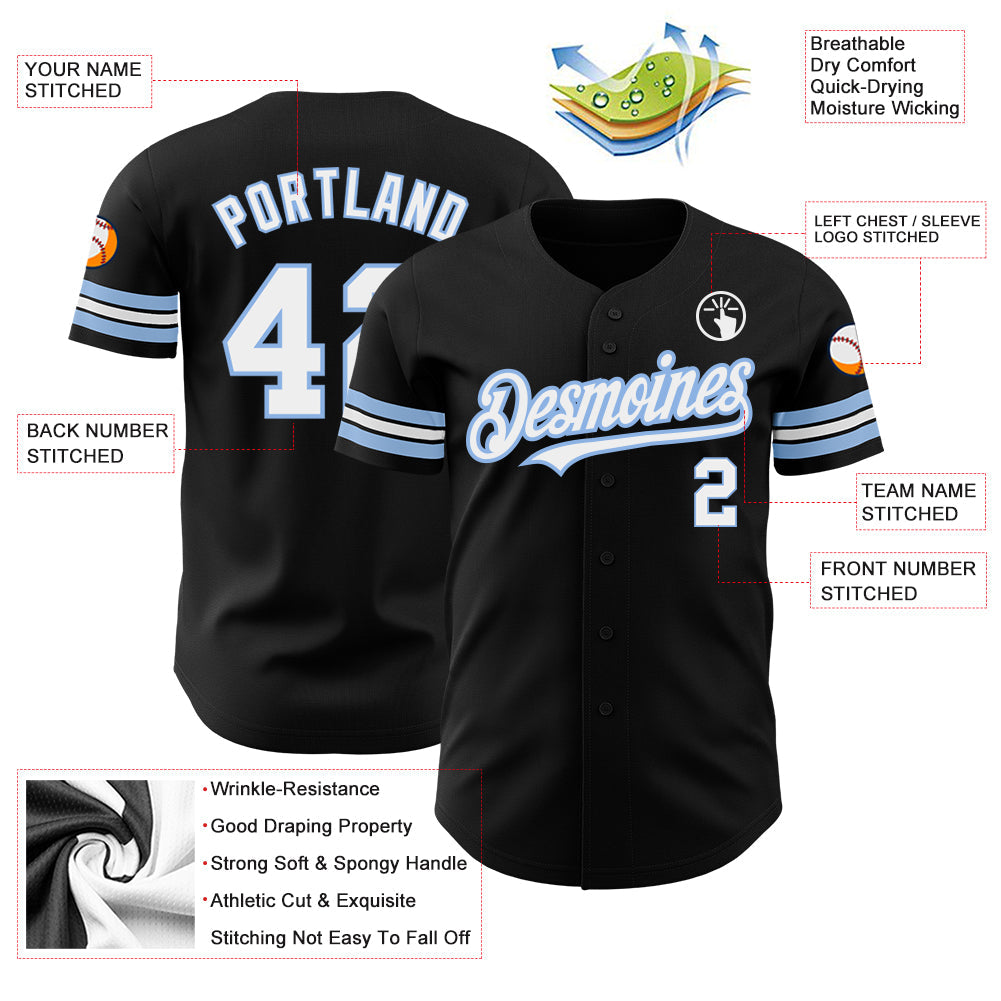 Custom Black White-Light Blue Authentic Baseball Jersey - Sky-Custom