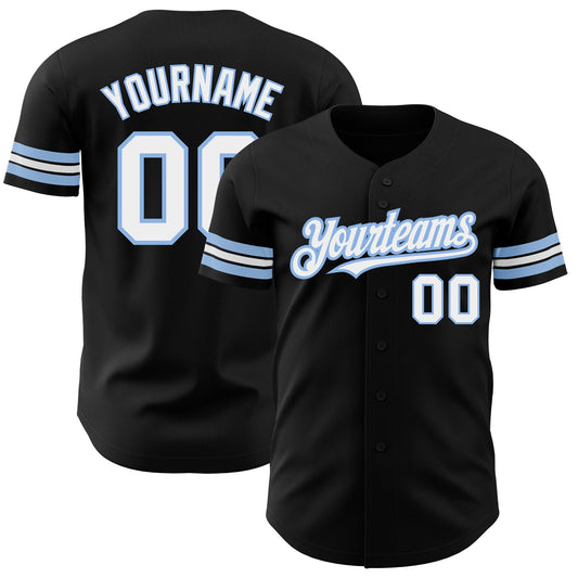 Custom Black White-Light Blue Authentic Baseball Jersey - Sky-Custom