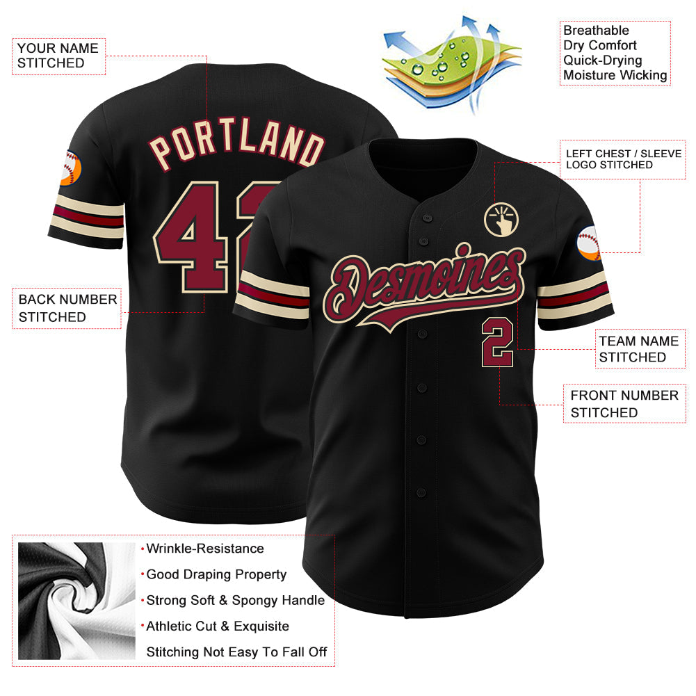 Custom Black Crimson-City Cream Authentic Baseball Jersey - Sky-Custom
