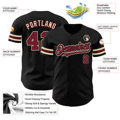 Custom Black Crimson-City Cream Authentic Baseball Jersey - Sky-Custom