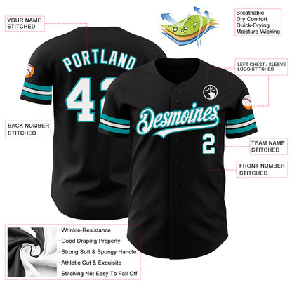 Custom Black White-Teal Authentic Baseball Jersey - Sky-Custom