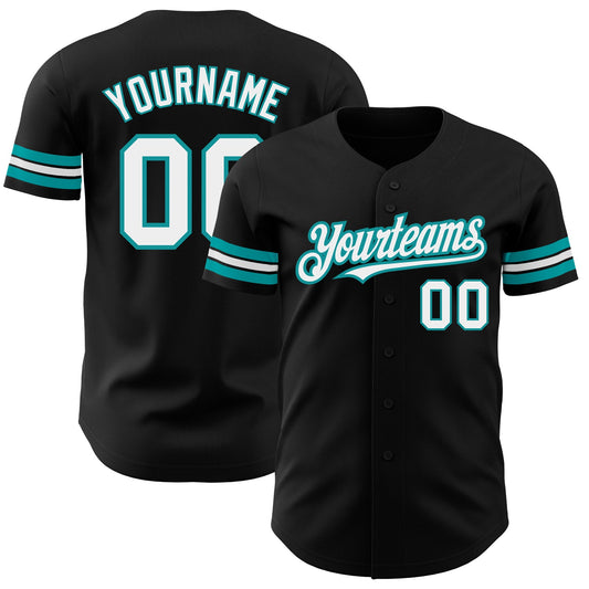 Custom Black White-Teal Authentic Baseball Jersey - Sky-Custom
