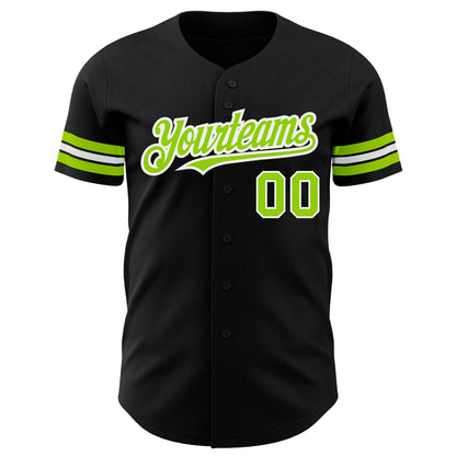 Custom Black Neon Green-White Authentic Baseball Jersey - Sky-Custom