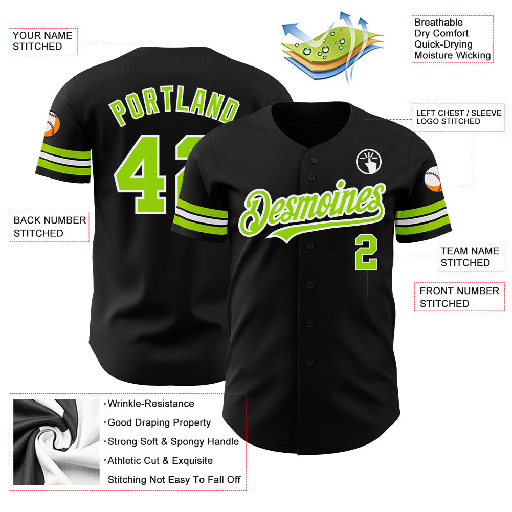 Custom Black Neon Green-White Authentic Baseball Jersey - Sky-Custom