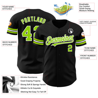 Custom Black Neon Green-White Authentic Baseball Jersey - Sky-Custom