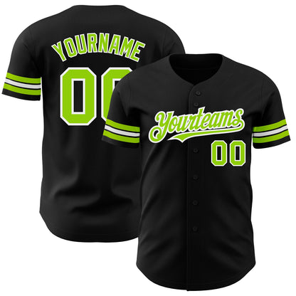 Custom Black Neon Green-White Authentic Baseball Jersey - Sky-Custom