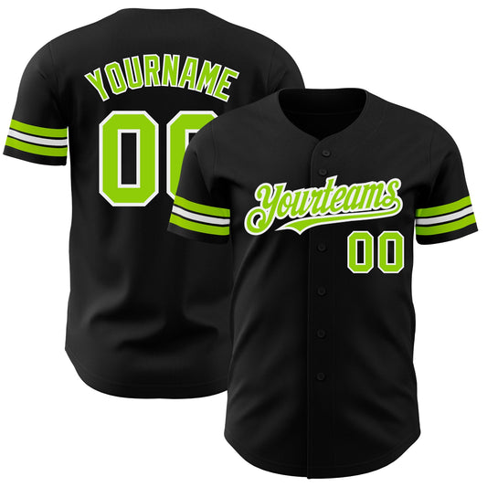 Custom Black Neon Green-White Authentic Baseball Jersey - Sky-Custom