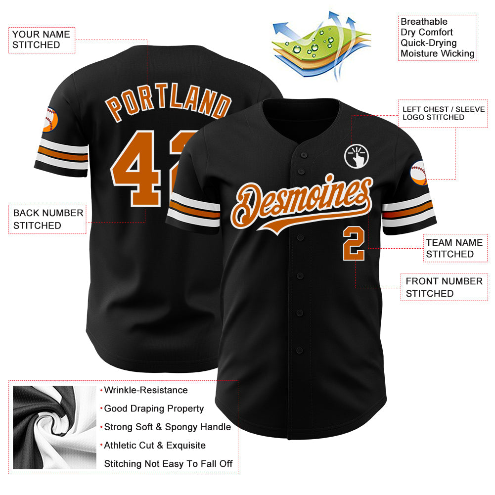 Custom Black Texas Orange-White Authentic Baseball Jersey - Sky-Custom
