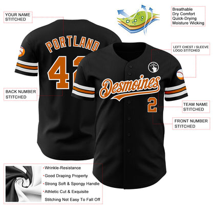 Custom Black Texas Orange-White Authentic Baseball Jersey - Sky-Custom