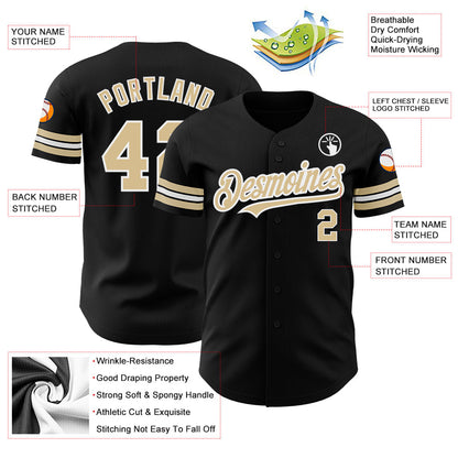 Custom Black Vegas Gold-White Authentic Baseball Jersey - Sky-Custom