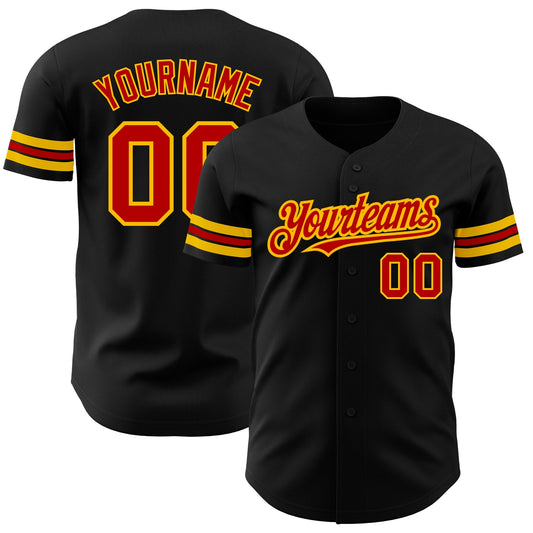 Custom Black Red-Gold Authentic Baseball Jersey - Sky-Custom