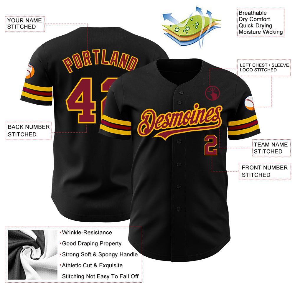 Custom Black Crimson-Gold Authentic Baseball Jersey - Sky-Custom