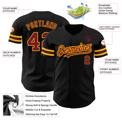 Custom Black Crimson-Gold Authentic Baseball Jersey - Sky-Custom