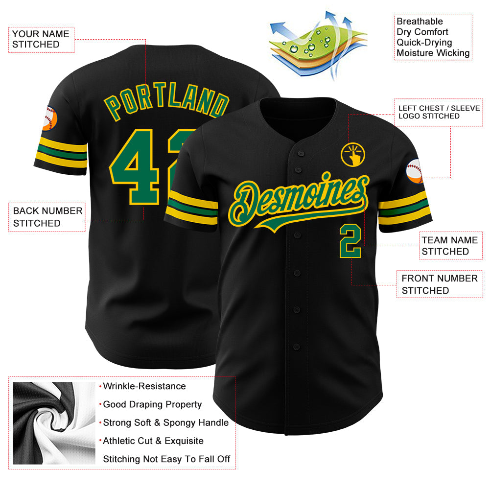 Custom Black Kelly Green-Yellow Authentic Baseball Jersey - Sky-Custom