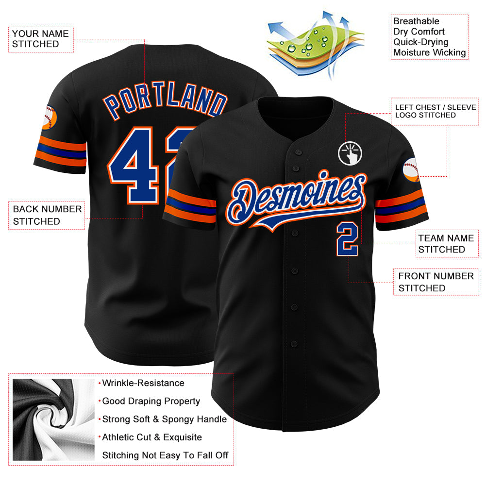 Custom Black Royal-Orange Authentic Baseball Jersey - Sky-Custom