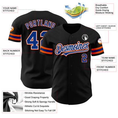 Custom Black Royal-Orange Authentic Baseball Jersey - Sky-Custom
