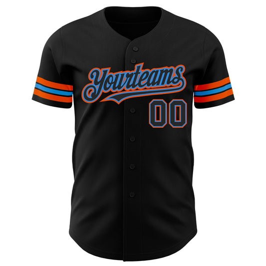 Custom Black Electric Blue-Orange Authentic Baseball Jersey - Sky-Custom