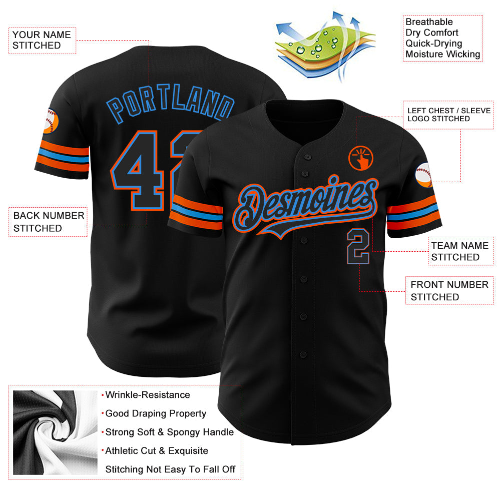 Custom Black Electric Blue-Orange Authentic Baseball Jersey - Sky-Custom