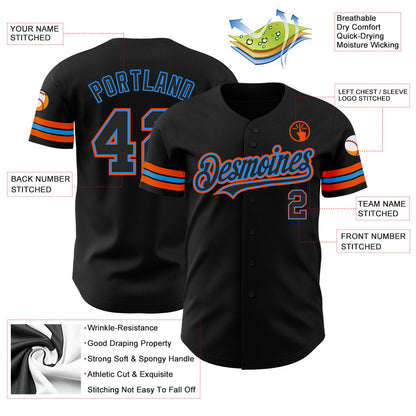 Custom Black Electric Blue-Orange Authentic Baseball Jersey - Sky-Custom