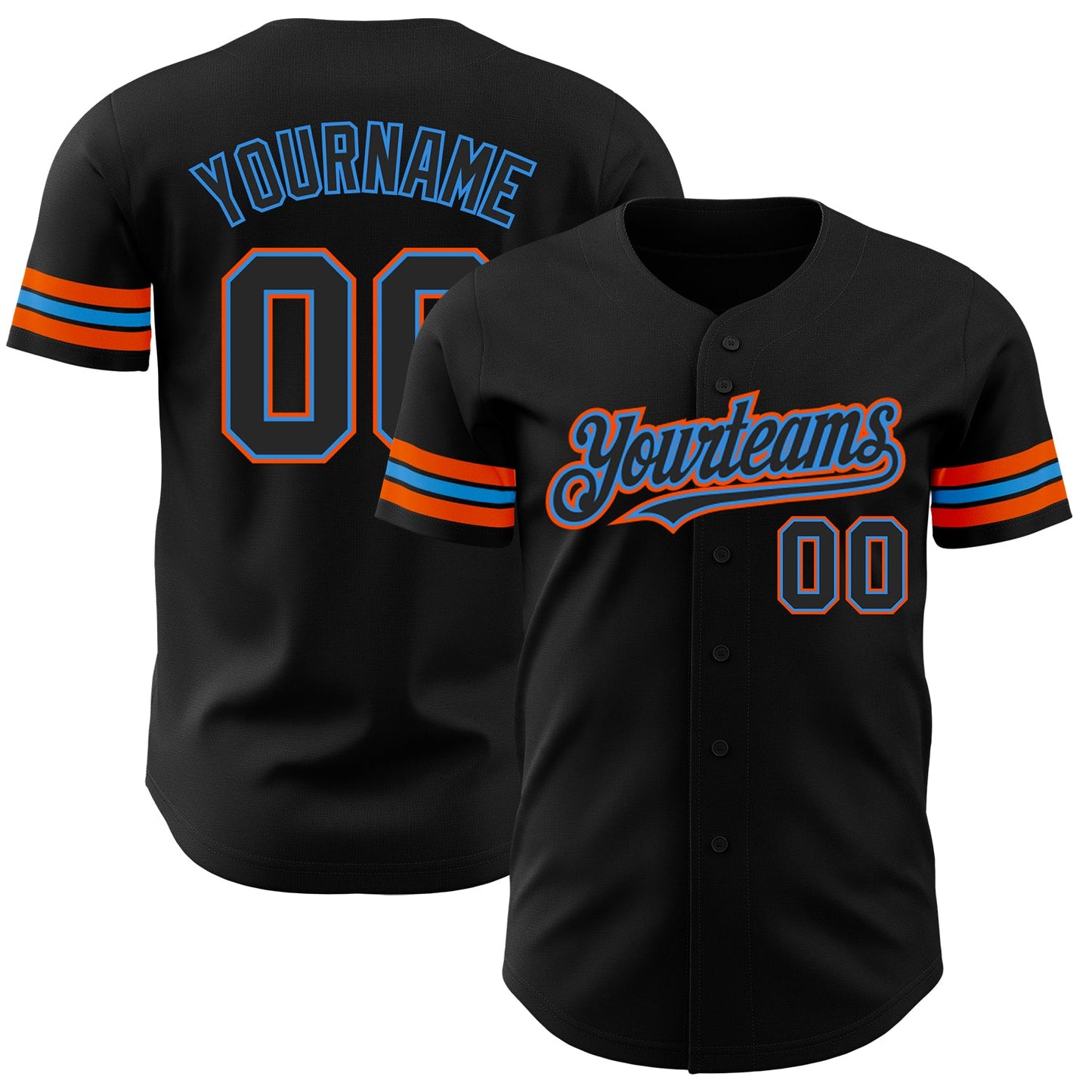Custom Black Electric Blue-Orange Authentic Baseball Jersey - Sky-Custom