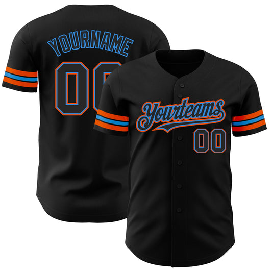 Custom Black Electric Blue-Orange Authentic Baseball Jersey - Sky-Custom