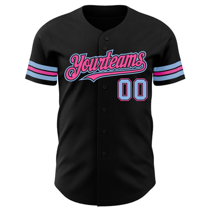 Custom Black Light Blue-Pink Authentic Baseball Jersey - Sky-Custom