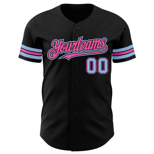Custom Black Light Blue-Pink Authentic Baseball Jersey - Sky-Custom