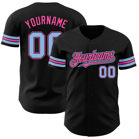 Custom Black Light Blue-Pink Authentic Baseball Jersey - Sky-Custom