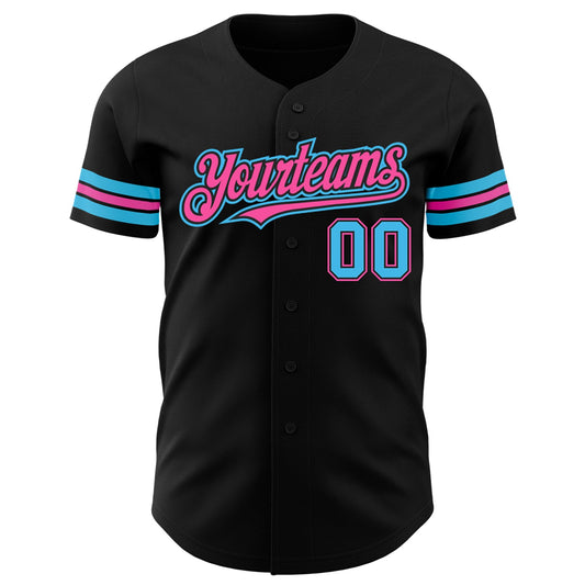 Custom Black Sky Blue-Pink Authentic Baseball Jersey - Sky-Custom