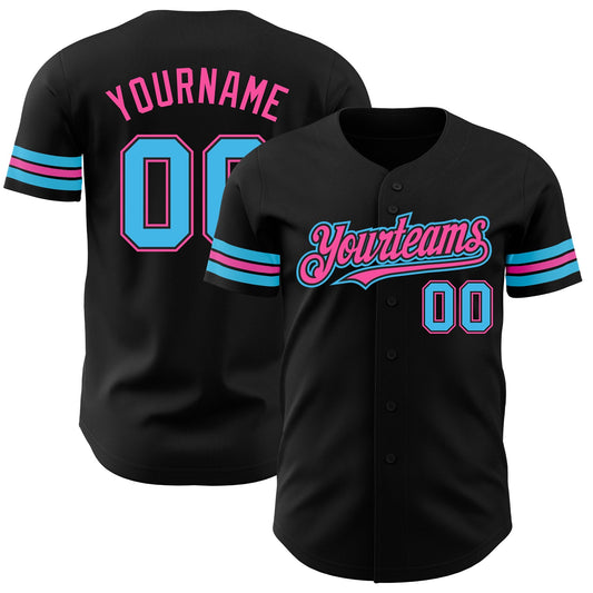 Custom Black Sky Blue-Pink Authentic Baseball Jersey - Sky-Custom