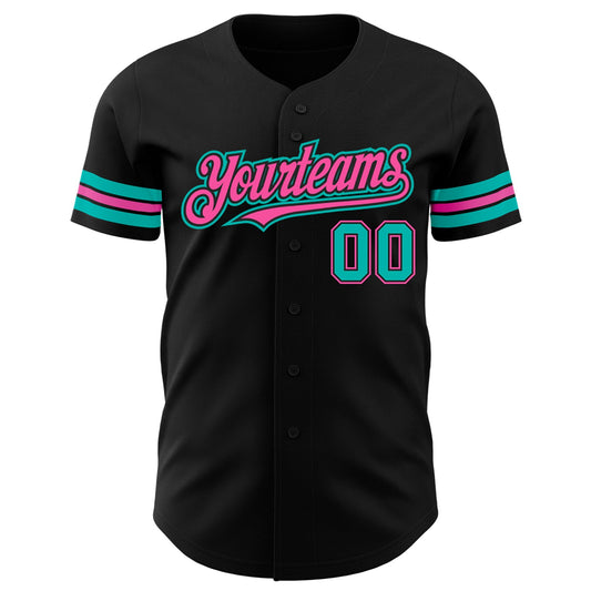 Custom Black Aqua-Pink Authentic Baseball Jersey - Sky-Custom