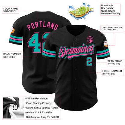 Custom Black Aqua-Pink Authentic Baseball Jersey - Sky-Custom