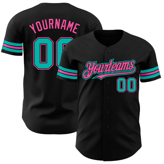 Custom Black Aqua-Pink Authentic Baseball Jersey - Sky-Custom