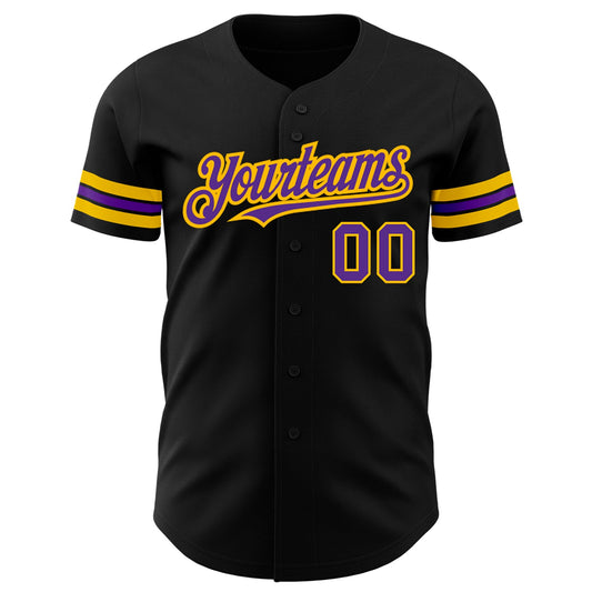 Custom Black Purple-Gold Authentic Baseball Jersey - Sky-Custom